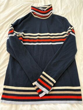 Lands' End Navy, Cream & Red Striped Turtleneck Sweater
